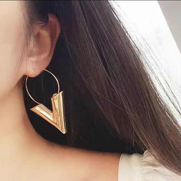 Gold V Shaped Earrings - Picture 3 of 8